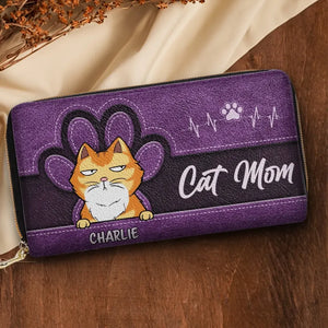 Happy Being Fur Mom - Dog & Cat Personalized Custom Leather Long Wallet - Gift For Pet Owners, Pet Lovers