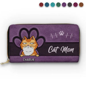 Happy Being Fur Mom - Dog & Cat Personalized Custom Leather Long Wallet - Gift For Pet Owners, Pet Lovers
