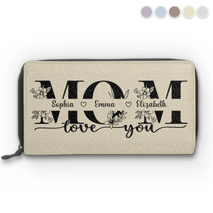 A Mother's Love Is Like A Flower - Family Personalized Custom Leather Long Wallet - Mother's Day, Gift For Mom, Grandma