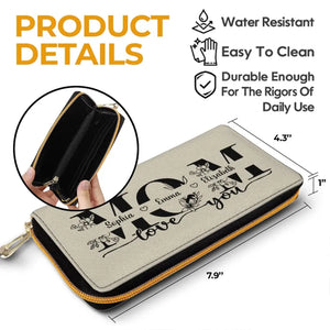 A Mother's Love Is Like A Flower - Family Personalized Custom Leather Long Wallet - Mother's Day, Gift For Mom, Grandma