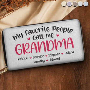 My Favourite People Call Me Grandma - Family Personalized Custom Leather Long Wallet - Mother's Day, Gift For Mom, Grandma