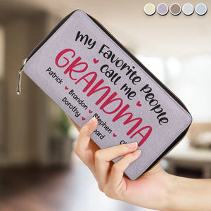 My Favourite People Call Me Grandma - Family Personalized Custom Leather Long Wallet - Mother's Day, Gift For Mom, Grandma