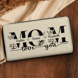 A Mother's Love Is Like A Flower - Family Personalized Custom Leather Long Wallet - Mother's Day, Gift For Mom, Grandma