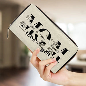 A Mother's Love Is Like A Flower - Family Personalized Custom Leather Long Wallet - Mother's Day, Gift For Mom, Grandma