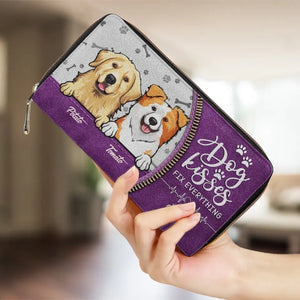 Dog Kisses Fix Everything - Dog & Cat Personalized Custom Leather Long Wallet - Gift For Pet Owners, Pet Lovers