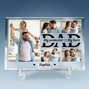 Custom Photo Dad Is My Protector - Family Personalized Custom Rectangle Shaped Acrylic Plaque - Father's Day, Birthday Gift For Dad