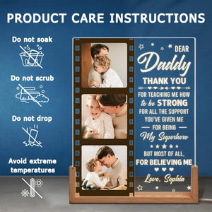 Custom Photo Thank You Daddy For Teaching Me How To Be Strong - Family Personalized Custom Shaped 3D LED Walnut Night Light - Father's Day, Birthday Gift For Dad