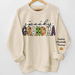 One Spooky Great Grandma - Family Personalized Custom Unisex Sweatshirt With Design On Sleeve - Halloween Gift For Mom, Grandma
