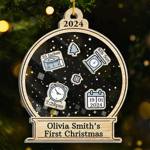 A Little Bit Of Heaven Sent Down To Earth - Family Personalized Custom 3 Layers Shaker Ornament - Christmas Gift For Baby Kids, Newborn Baby