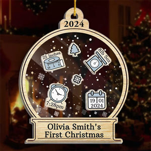 A Little Bit Of Heaven Sent Down To Earth - Family Personalized Custom 3 Layers Shaker Ornament - Christmas Gift For Baby Kids, Newborn Baby