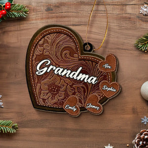 Grandmothers Are The Heart Of The Family - Family Personalized Custom Leather Ornament - Christmas Gift For Grandma