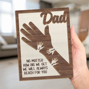 Papa Hold Our Hands Together And Forever - Family Personalized Custom 2-Layered Wooden Plaque With Stand - Father's Day, Gift For Dad, Grandpa