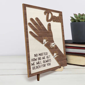 Papa Hold Our Hands Together And Forever - Family Personalized Custom 2-Layered Wooden Plaque With Stand - Father's Day, Gift For Dad, Grandpa