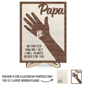 Papa Hold Our Hands Together And Forever - Family Personalized Custom 2-Layered Wooden Plaque With Stand - Father's Day, Gift For Dad, Grandpa