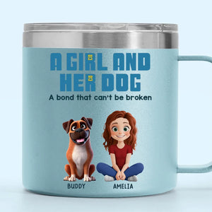 A Girl And Her Dogs Share A Language That Doesn’t Need Words - Dog Personalized Custom 14oz Stainless Steel Tumbler With Handle - Gift For Pet Owners, Pet Lovers