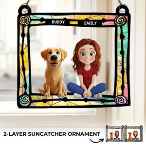 Less Stress When I'm With You - Dog & Cat Personalized Window Hanging Suncatcher - Gift For Pet Owners, Pet Lovers