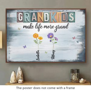 Life Is Grand With Grandkids In Hand - Family Personalized Custom Horizontal Poster - Gift For Mom, Grandma