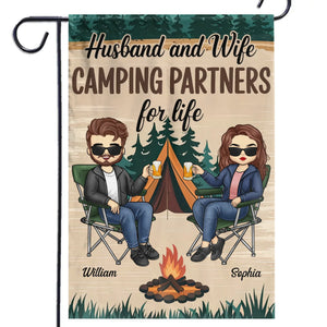 Happiness Is Camping With You - Couple Personalized Custom Flag - Gift For Husband Wife, Camping Lovers
