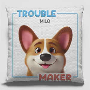 Double Trouble, Powered By Paws - Dog & Cat Personalized Custom Pillow - Gift For Pet Owners, Pet Lovers