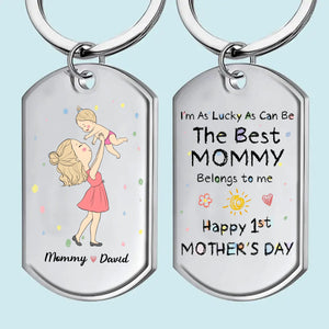 Lucky Me, The Best Mom Belongs To Me - Family Personalized Custom Keychain - Mother's Day, Baby Shower Gift, Gift For First Mom