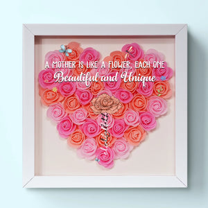 A Mother Is Like A Flower, Each One Beautiful And Unique - Family Personalized Custom Flower Shadow Box - Gift For Mom, Grandma