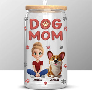 Happiness Is A Wagging Tail - Dog & Cat Personalized Custom Glass Cup, Iced Coffee Cup - Gift For Pet Owners, Pet Lovers