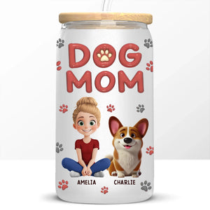 Happiness Is A Wagging Tail - Dog & Cat Personalized Custom Glass Cup, Iced Coffee Cup - Gift For Pet Owners, Pet Lovers