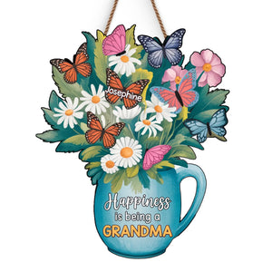 Because Grandkids Make Life So Much Sweeter - Family Personalized Custom Shaped Home Decor Wood Sign - House Warming Gift For Mom, Grandma