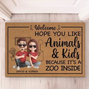It's A Zoo Inside - Couple Personalized Custom Home Decor Decorative Mat - House Warming Gift For Husband Wife, Anniversary