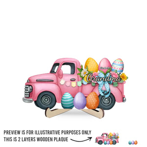 Grandma’s Love Is Home - Family Personalized Custom 2-Layered Wooden Plaque With Stand - Easter Gift For Mom, Grandma