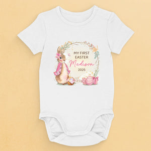 Bunny Kisses & Springtime Wishes - Family Personalized Custom Baby Onesie - Easter Gift For Baby Kids, Newborn Baby