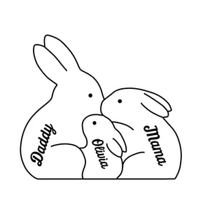Family Love In A Bunny Hug - Family Personalized Custom Rabbit Shaped Wooden Art Puzzle - Wooden Pet Carvings, Wood Sculpture Table Ornaments, Carved Wood Decor - Gift For Family Members
