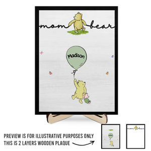 Mama Bear - Family Personalized Custom 2-Layered Wooden Plaque With Stand - Mother's Day Gift For Mom, Grandma