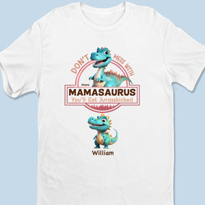 Don’t Mess With Mamasaurus & Her Dino Squad - Family Personalized Custom Unisex T-shirt, Premium T-shirt, Hoodie - Mother's Day Gift For Mom, Grandma
