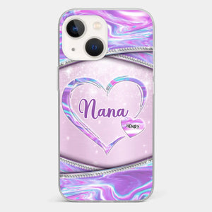 Nana’s Heart, Filled With Love - Family Personalized Custom Clear Phone Case - Mother's Day Gift For Mom, Grandma