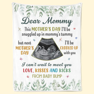 Custom Photo Can't Wait To Meet You, Mommy - Family Personalized Custom Blanket - Mother's Day, Baby Shower Gift, Gift For First Mom