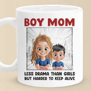 Raising Boys, Surviving Chaos - Family Personalized Custom Mug - Mother's Day, Gift For Mom, Son