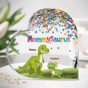 Love Grows Where Mom Is - Family Personalized Custom Heart Shaped Acrylic Plaque - Mother's Day, Gift For Mom, Grandma