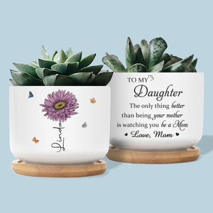Her Love Blooms In Every Season - Family Personalized Custom Home Decor Ceramic Plant Pot - Mother's Day, House Warming Gift For Mom, Daughter