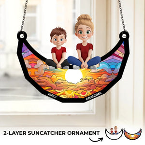 Grandma’s Heart Holds All The Love - Family Personalized Window Hanging Suncatcher Ornament - Mother's Day, Gift For Mom, Grandma