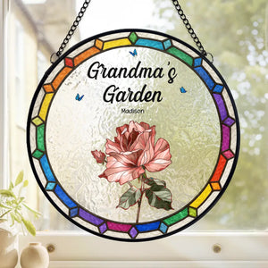 Grandma's Favorite Garden - Family Personalized Custom Stained Glass Window Hanging Suncatcher - Mother's Day, Gift For Mom, Grandma
