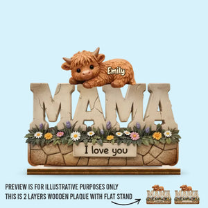 Moo-Made With Love - Family Personalized Custom Shaped 2-Layered Wooden Plaque With Flat Stand - Mother's Day, House Warming Gift For Mom