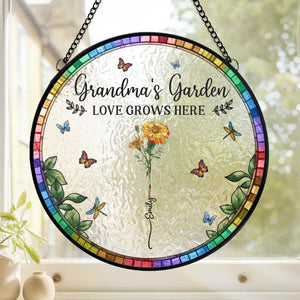 Love Grows In Every Mother’s Heart - Family Personalized Custom Stained Glass Window Hanging Suncatcher - Mother's Day, Gift For Mom, Grandma