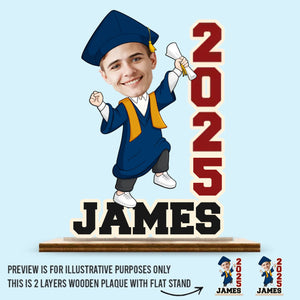 Custom Photo Level Up Complete - Family Personalized Custom Shaped 2-Layered Wooden Plaque With Flat Stand - House Warming Gift, Graduation Gift For Family Members, Siblings, Brothers, Sisters