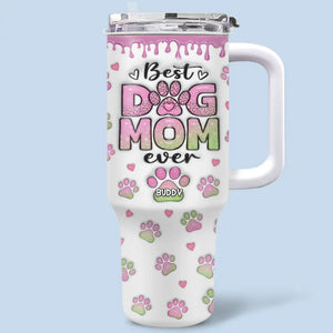 Heart Full Of Love, Hands Full Of Paws - Dog Personalized Custom 3D Inflated Effect Printed 40 Oz Stainless Steel Tumbler With Handle - Gift For Pet Owners, Pet Lovers