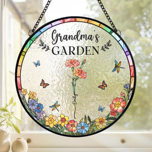 Sunshine, Petals And Grandma’s Love - Family Personalized Custom Stained Glass Window Hanging Suncatcher - Mother's Day, Gift For Mom, Grandma