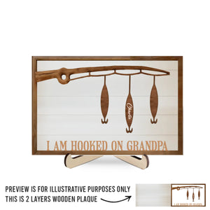 We Are Hooked On You - Family Personalized Custom 2-Layered Wooden Plaque With Stand - Father's Day, Gift For Dad, Grandpa, Sport Lovers, Sport Players