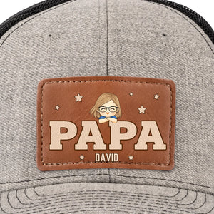 Papa, Loved By His Little Crew - Family Personalized Custom Leather Patch Hat - Father's Day, Gift For Dad, Grandpa