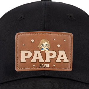 Papa, Loved By His Little Crew - Family Personalized Custom Leather Patch Hat - Father's Day, Gift For Dad, Grandpa