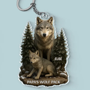 Wolf By Nature, Dad By Heart - Family Personalized Custom Shaped Acrylic Keychain - Father's Day, Gift For Dad, Grandpa